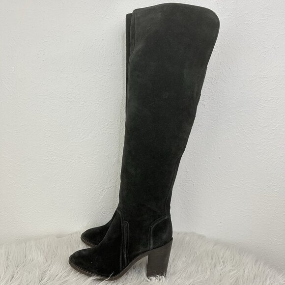 Vince Camuto Melaya Over the Knee Boots  8 M Suede Leather Dark Gray Side Zip - Picture 1 of 16